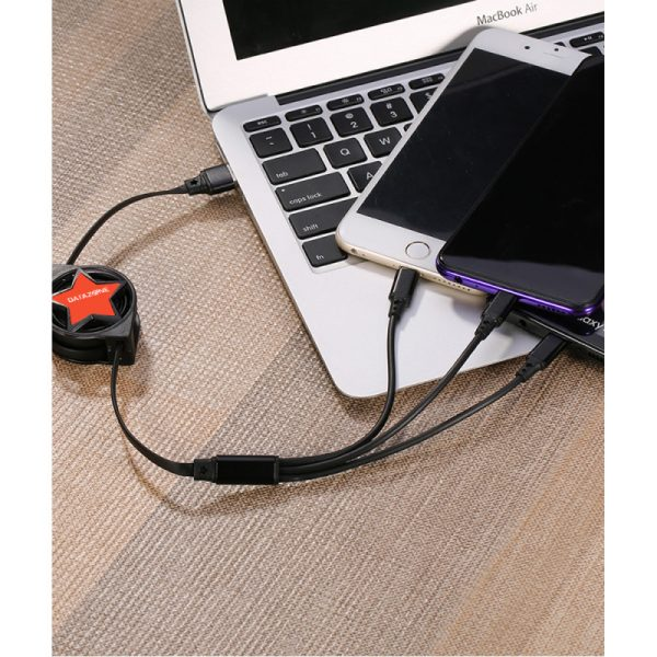 سلك شاحن 3 في 1 قابل للسحب، للأيفون والتايب سي والمايكرو الصغير لون أزرق - الصورة 3