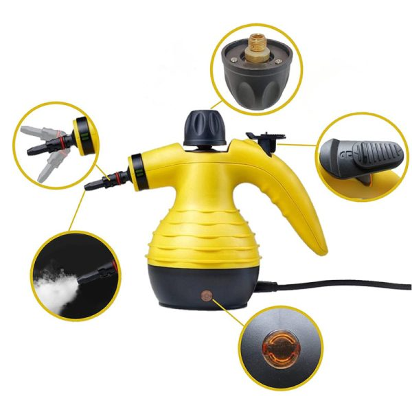 منظف بخاري عالي الضغط 350 مل بقوة 1200 واط، متعدد الأغراض محمول للتنظيف اليدوي مع 9 ملحقات مثالي لإزالة البقع في تنجيد السيارات والمنزل والمطبخ والسجاد والأريكة - الصورة 3