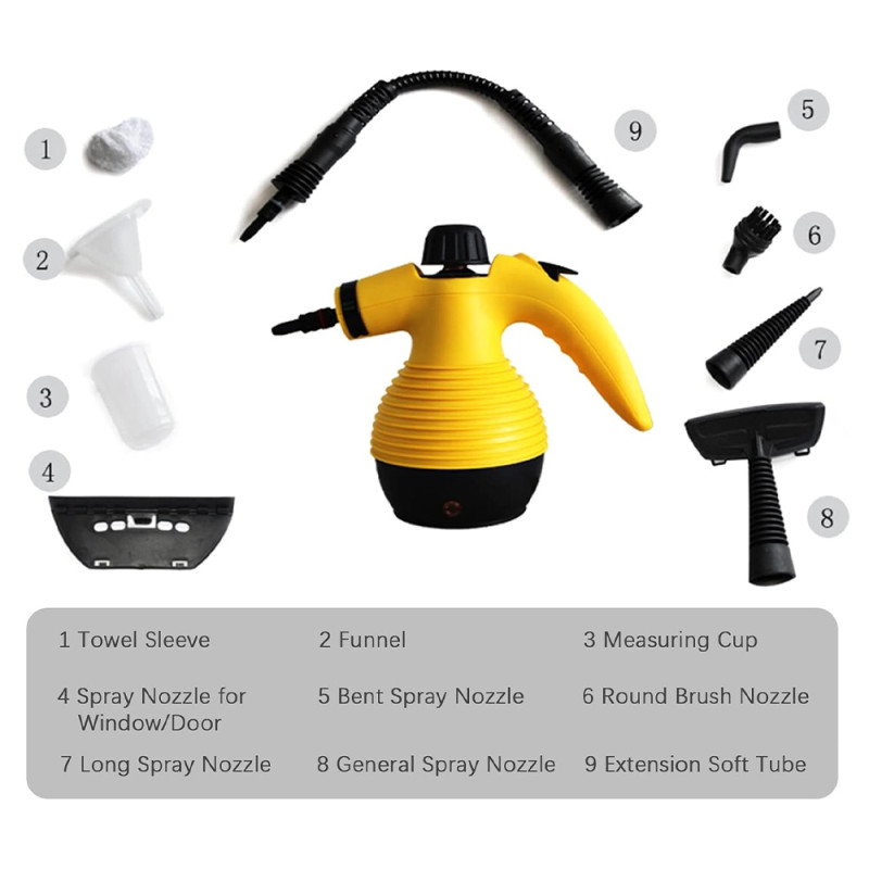 منظف بخاري عالي الضغط 350 مل بقوة 1200 واط، متعدد الأغراض محمول للتنظيف اليدوي مع 9 ملحقات مثالي لإزالة البقع في تنجيد السيارات والمنزل والمطبخ والسجاد والأريكة - الصورة 4