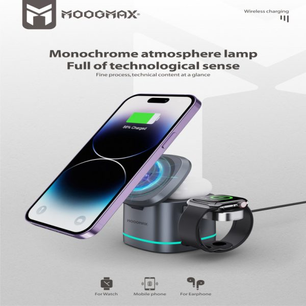 منصة شحن لاسلكية ثلاثه في واحد بتصميم عصري